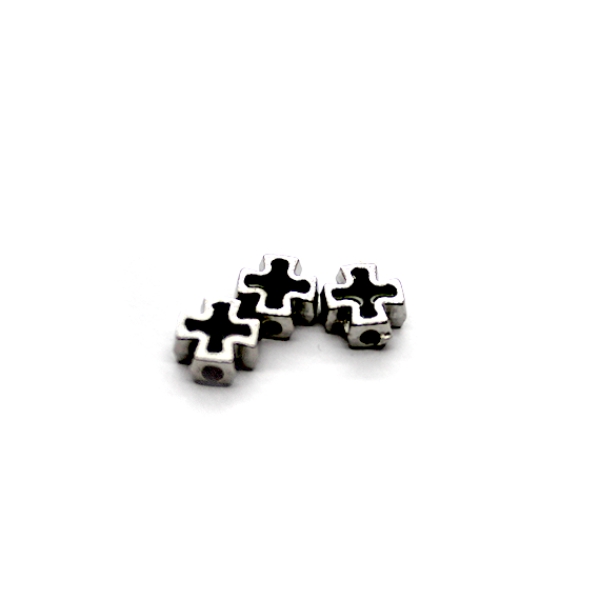 Spacers, Greek Cross, Alloy, Silver & Black, 7.5mm x 7.5mm x 3mm, Sold Per pkg of 15