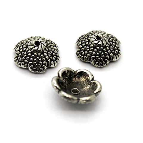 Bead Cap, Flower, Zinc Alloy, Silver, 12mm x 12mm, Sold Per pkg of 10