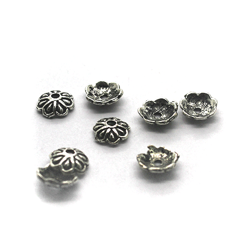 Bead Cap, Flower Cap, Alloy, Silver, 2mm x 7mm, Sold Per pkg of 16