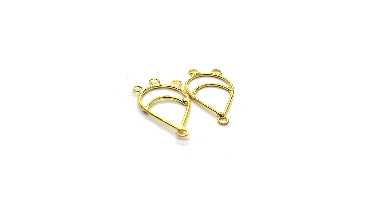 Earring, Drop with 3 Loops, Gold, Alloy, 35mm x 19.5mm, Sold Per pkg of 8