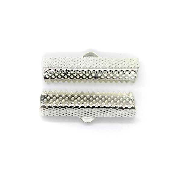 Terminators, Ribbon Crimp End, Bright Silver, Alloy, 8mm x 25mm, Sold Per pkg of 12