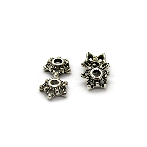 Bead Cap, Flower, Alloy, Silver, 7mm x 7mm, Sold Per pkg of 15