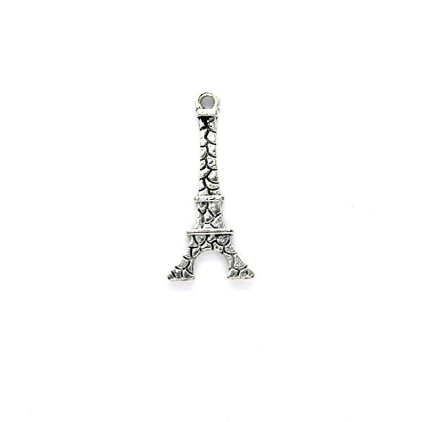 Charms, Charted Eiffel Tower, Silver, Alloy, 24mm X 11mm,Sold Per pkg of 5