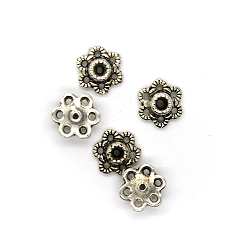 Bead Cap, Flower, Zinc Alloy, Silver, 7mm x 7mm, Sold Per pkg of 15