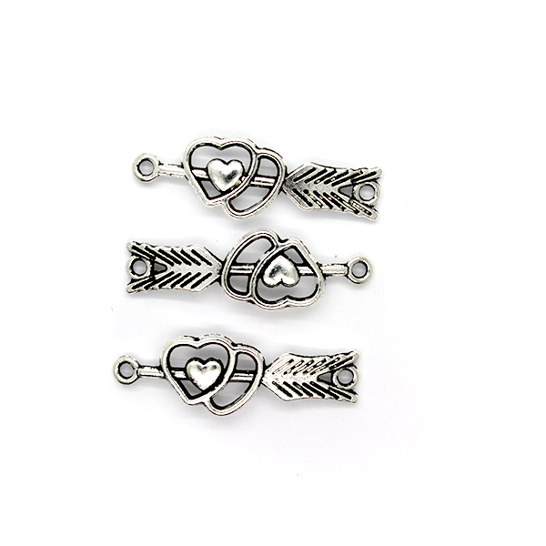 Charm, Heart and Arrow Charm, Silver, Alloy, 38mm X 13mm, Sold Per pkg of 9