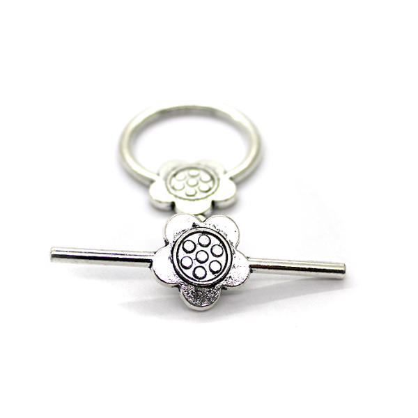 Clasp, Flower Toggle Clasp, Silver, Alloy, 45mm x 32mm, Sold Per pkg of 1