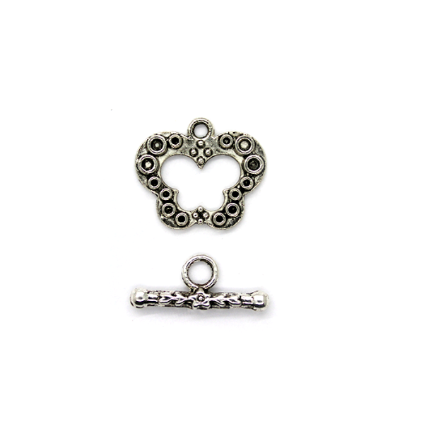 Clasp, Butterfly Toggle Clasp, Silver, Alloy, Sold Per pkg of 3 sets