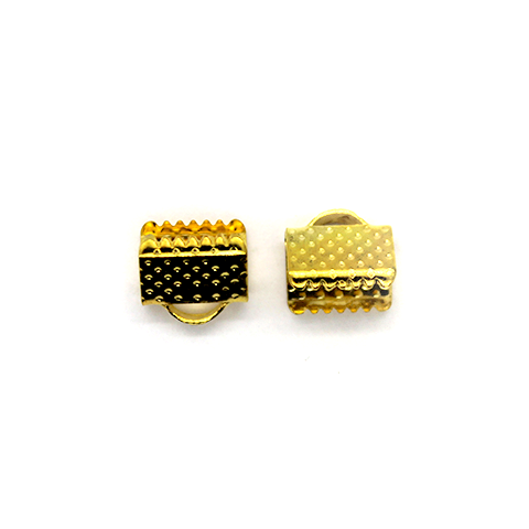 Terminators, Ribbon Crimp End, Gold, Alloy, 8mm x 7.5mm, Sold Per pkg of 20