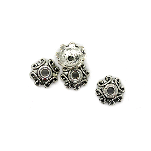 Bead Cap, Flower, Alloy, Silver, 7mm x 7mm, Sold Per pkg of 15