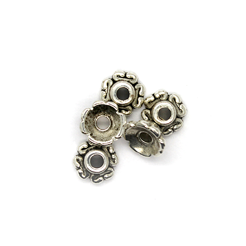 Bead Cap, Flower, Zinc Alloy, Silver, 7mm x 7mm, Sold Per pkg of 15