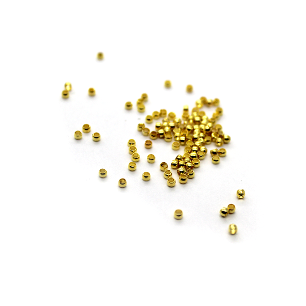 Crimps, Beads, Bright Gold, Alloy, 3mm x 2mm, 2mm hole, Approx 200+ pcs/bag