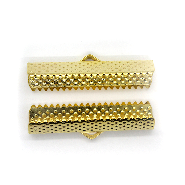 Terminators, Ribbon Crimp End, Gold, Alloy, 30mm x 8mm, Sold Per pkg of 10