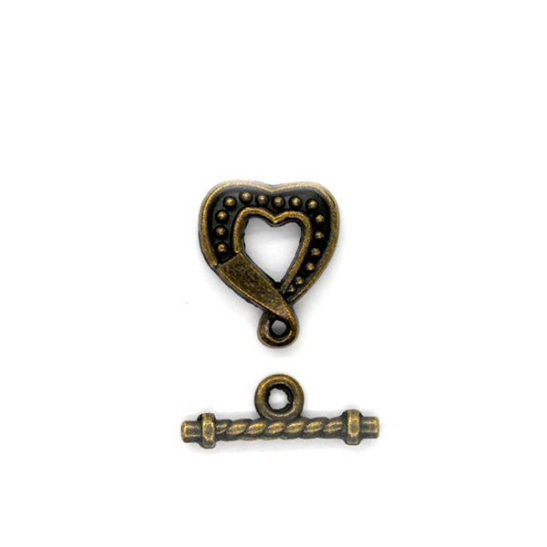 Clasp, Heart Toggle Clasp, Brass, Alloy, Sold Per pkg of 4