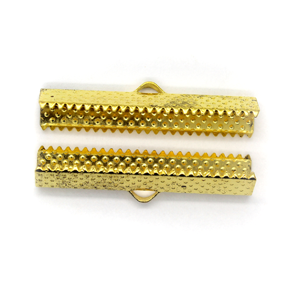 Terminators, Ribbon Crimp End, Gold, Alloy, 35mm x 8mm, Sold Per pkg of 10