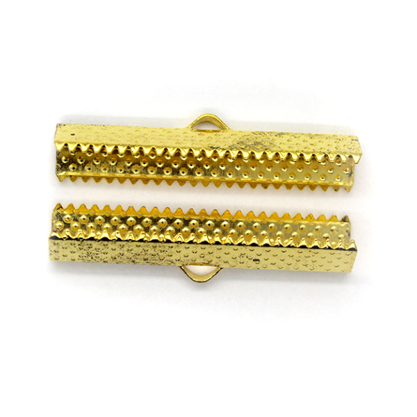 Terminators, Ribbon Crimp End, Bright Gold, Alloy, 35mm x 8mm, Sold Per pkg of 6