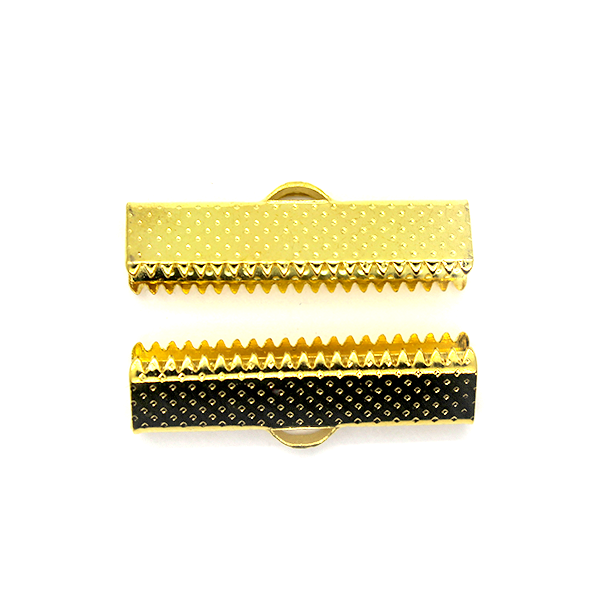 Terminators, Ribbon Crimp End, Gold, Alloy, 25mm x 7.5mm, Sold Per pkg of 12