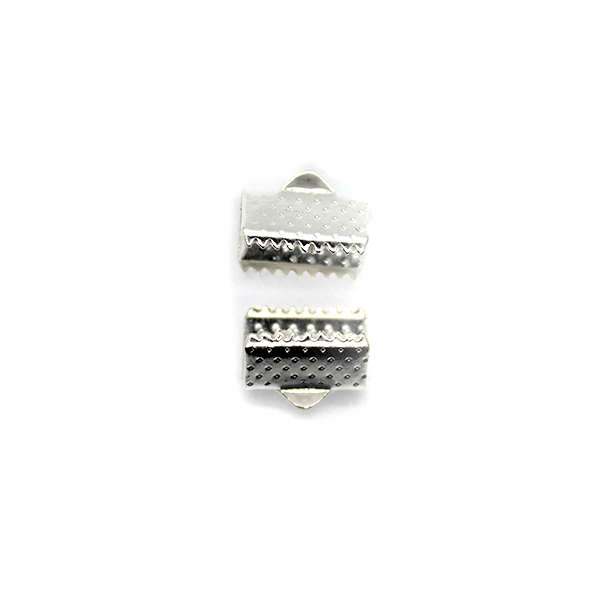 Terminators, Ribbon Crimp End, Bright Silver, Alloy, 10mm x 8mm, Sold Per pkg of 6