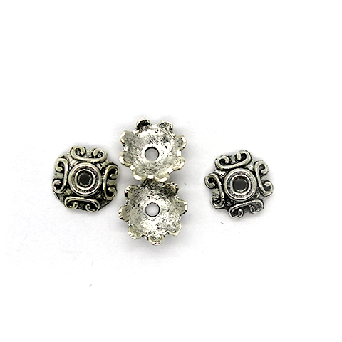Bead Cap, Flower, Alloy, Silver, 7mm x 7mm, Sold Per pkg of 15