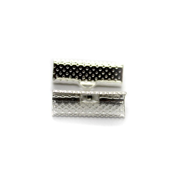 Terminators, Ribbon Crimp End, Bright Silver, Alloy, 20mm x 7mm, Sold Per pkg of 16