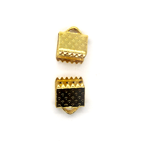 Terminators, Ribbon Crimp End, Gold, Alloy, 6.5mm x 7.5mm, Sold Per pkg of 30