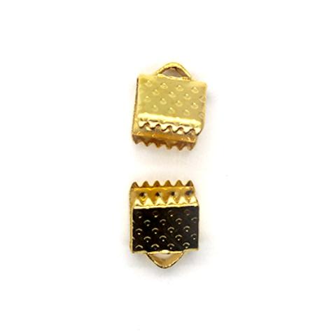 Terminators, Ribbon Crimp End, Gold, Alloy, 6mm X 6mm, Sold Per pkg of 30