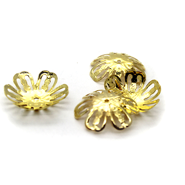 Bead Cap, Flower, Gold, Alloy, 16mm x 16mm x 0.5mm, Sold Per pkg of 30
