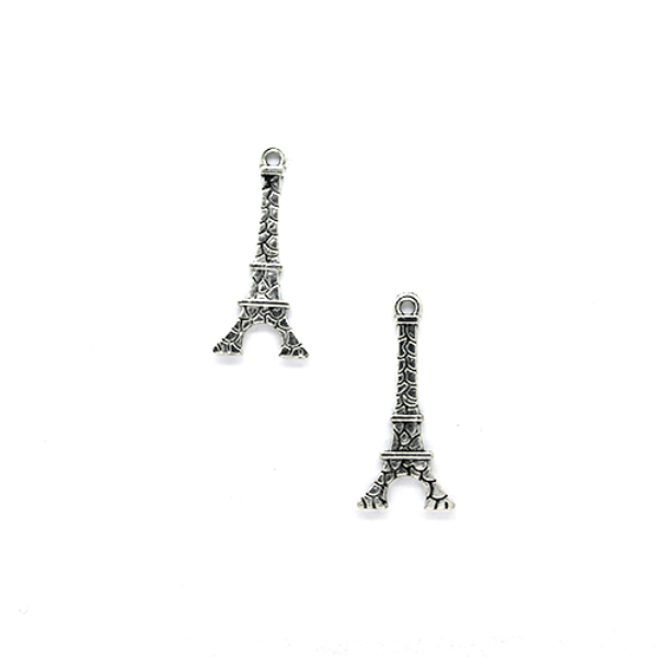 Charms, Charted Eiffel Tower, Silver, Alloy, 24mm X 11mm,Sold Per pkg of 5