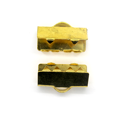 Terminators, Ribbon Crimp End, Gold, Alloy, 21mm x 12.5mm, Sold Per pkg of 6
