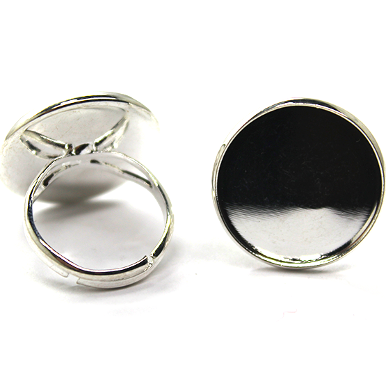 Base, Glue On Bezel Adjustable Ring, Bright Silver, Alloy, 21mm x 21mm  (bezel), Sold Per pkg of 2
