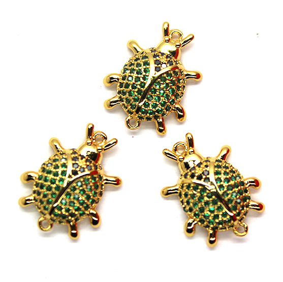 Micro Pave Ladybug Connector, Gold-Plated, 19mm x 13mm, 1pc