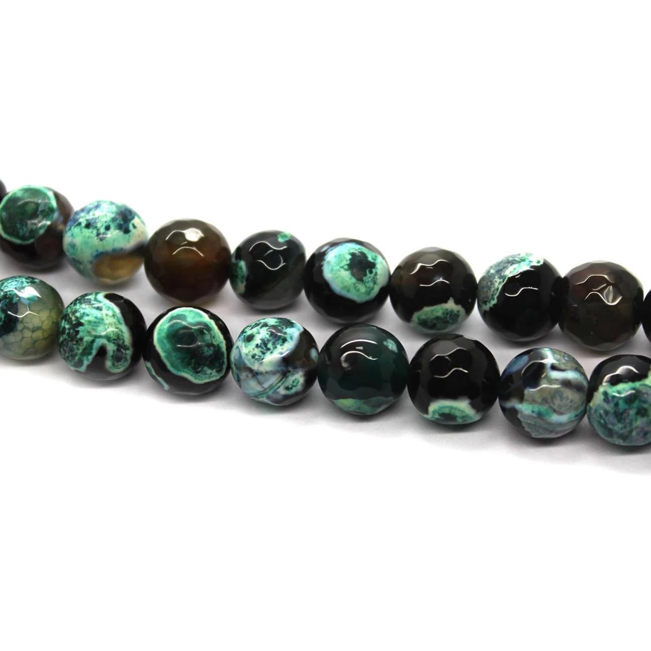 Agate Faceted - Dark Green Fire Agate, Semi-Precious Stone, 10mm, 38 pcs per strand - Butterfly Beads