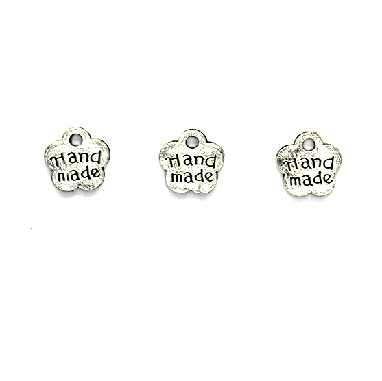 Charms, Hand Made Tag, Silver, Alloy, 8mm x 8mm, Sold Per pkg 12