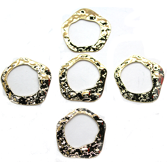 Hammered Irregular Round Pendant with Centred hole, Gold-Plated, 30mm x 28mm x 20mm (hole), 2 pcs