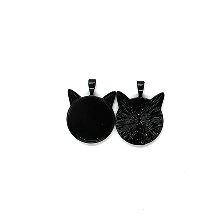 Pendant, Glue On Cat Bezel, Black, Alloy, 37mm x 27mm, Sold Per pkg of 2