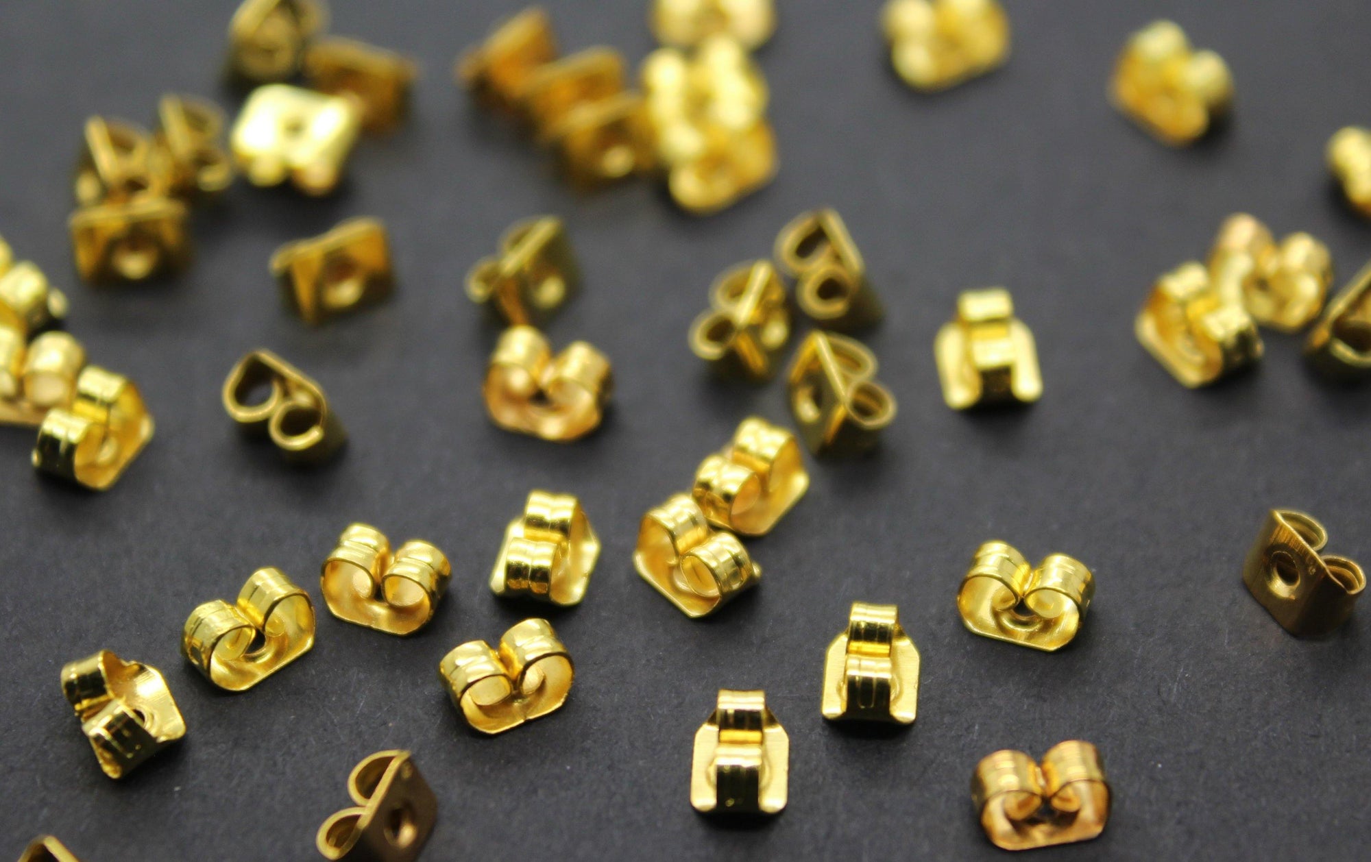 Backings, Gold, Alloy, Earnut Backing, 5mm x 3mm, sold per pkg of 50+ - Butterfly Beads