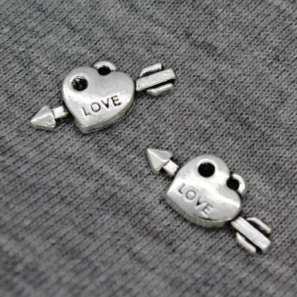 Charms, Pierced Heart of Love, Silver, Alloy, 11mm x 20mm x 2mm, Sold Per pkg 6