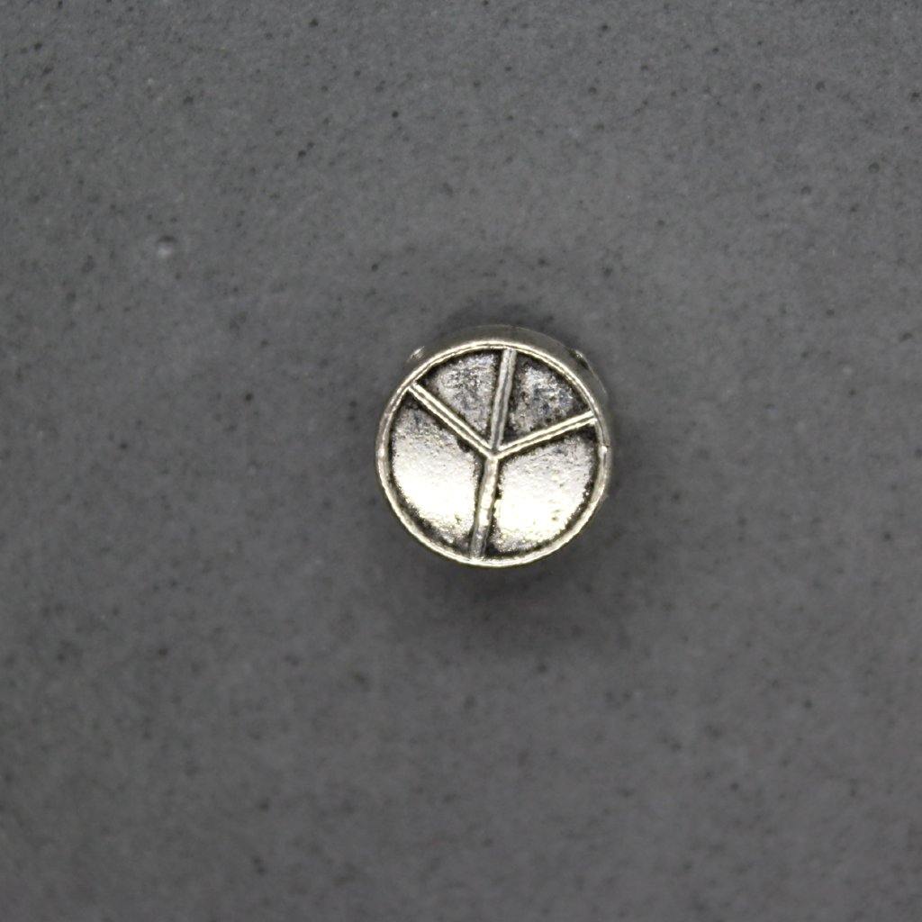 Spacers, Peace Sign Round Shape Spacer, Alloy, Silver, 10mm X 9mm, Sold Per pkg of 4 - Butterfly Beads