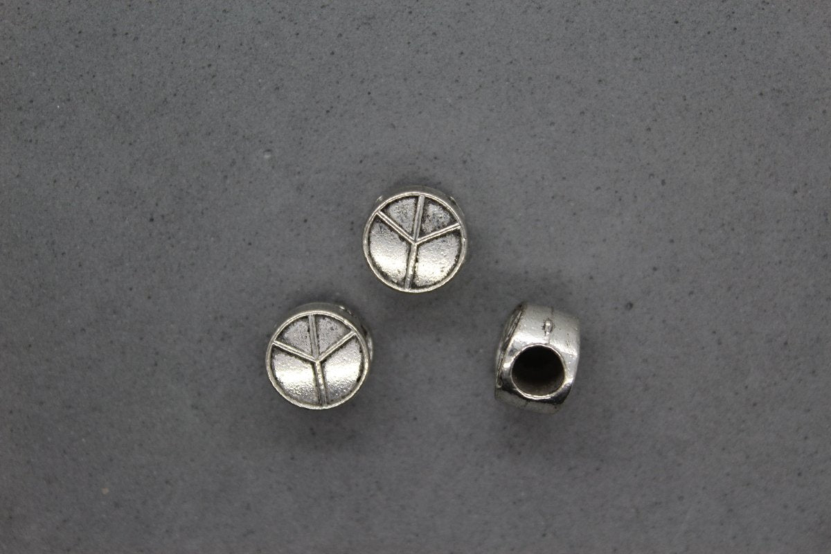 Spacers, Peace Sign Round Shape Spacer, Alloy, Silver, 10mm X 9mm, Sold Per pkg of 4 - Butterfly Beads