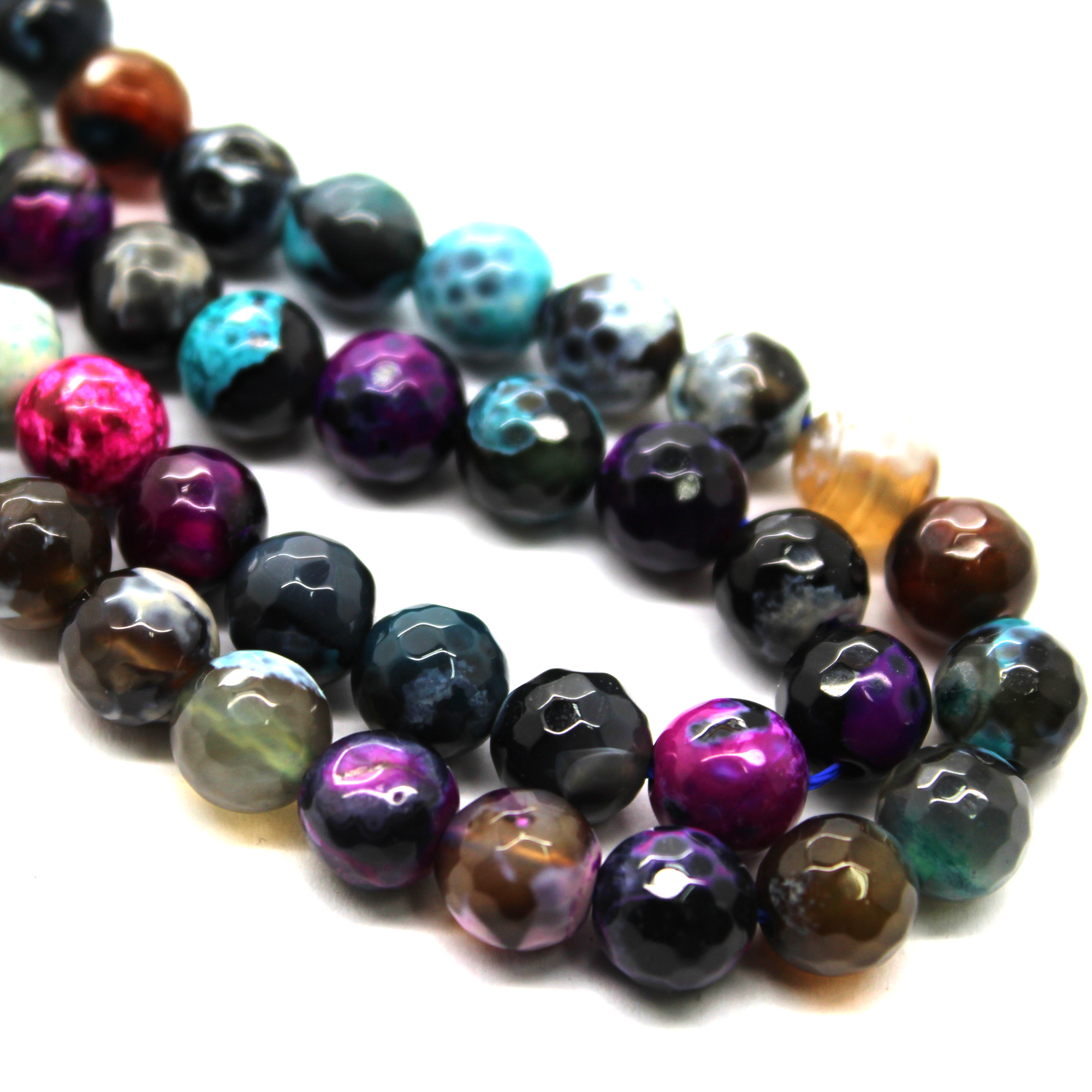 Agate Faceted - Multi color Fire Agate, Semi-Precious Stone, 8mm, 45 pcs per strand - Butterfly Beads