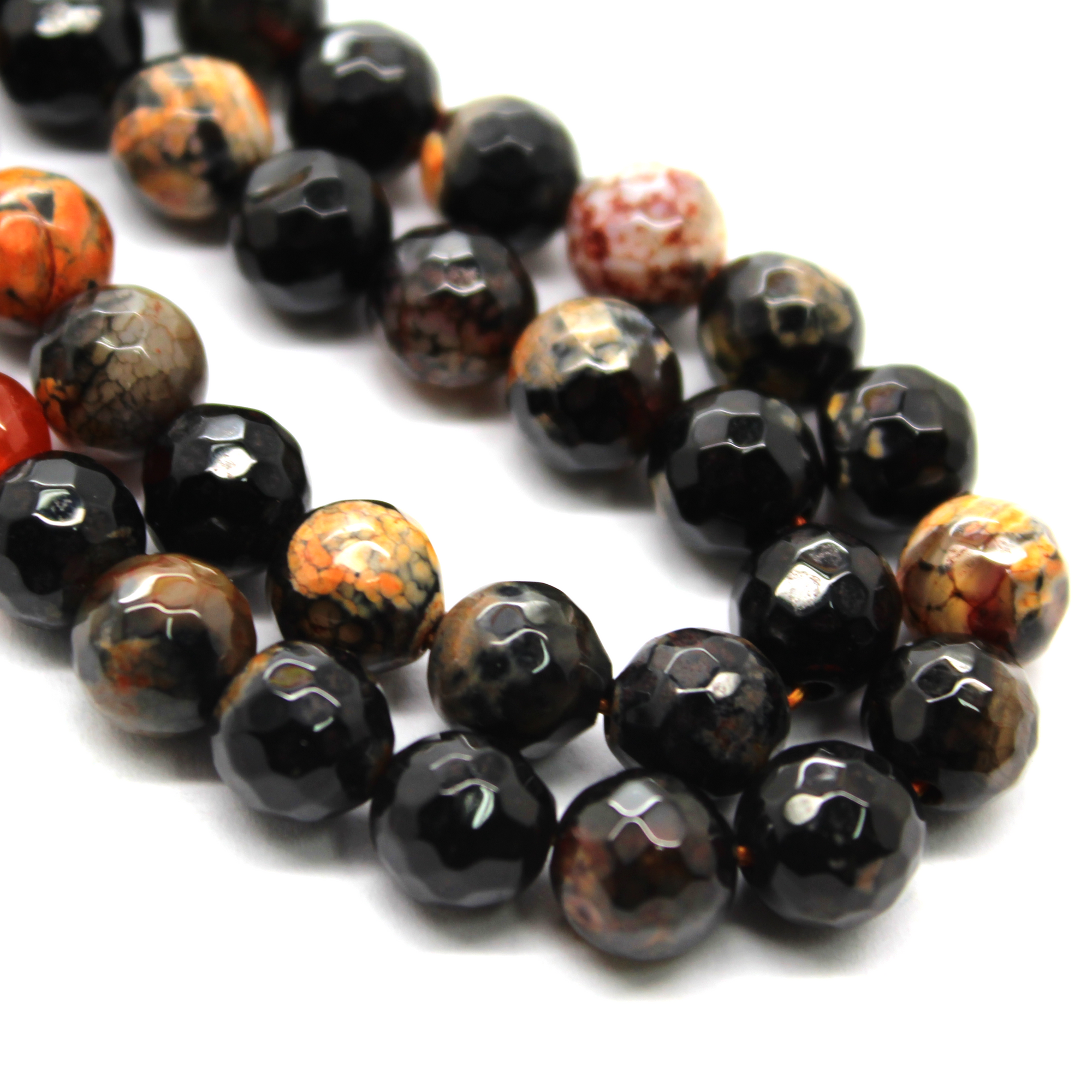 Agate Faceted - Black/Orange, Semi-Precious Stone, 8mm, 45 pcs per strand - Butterfly Beads
