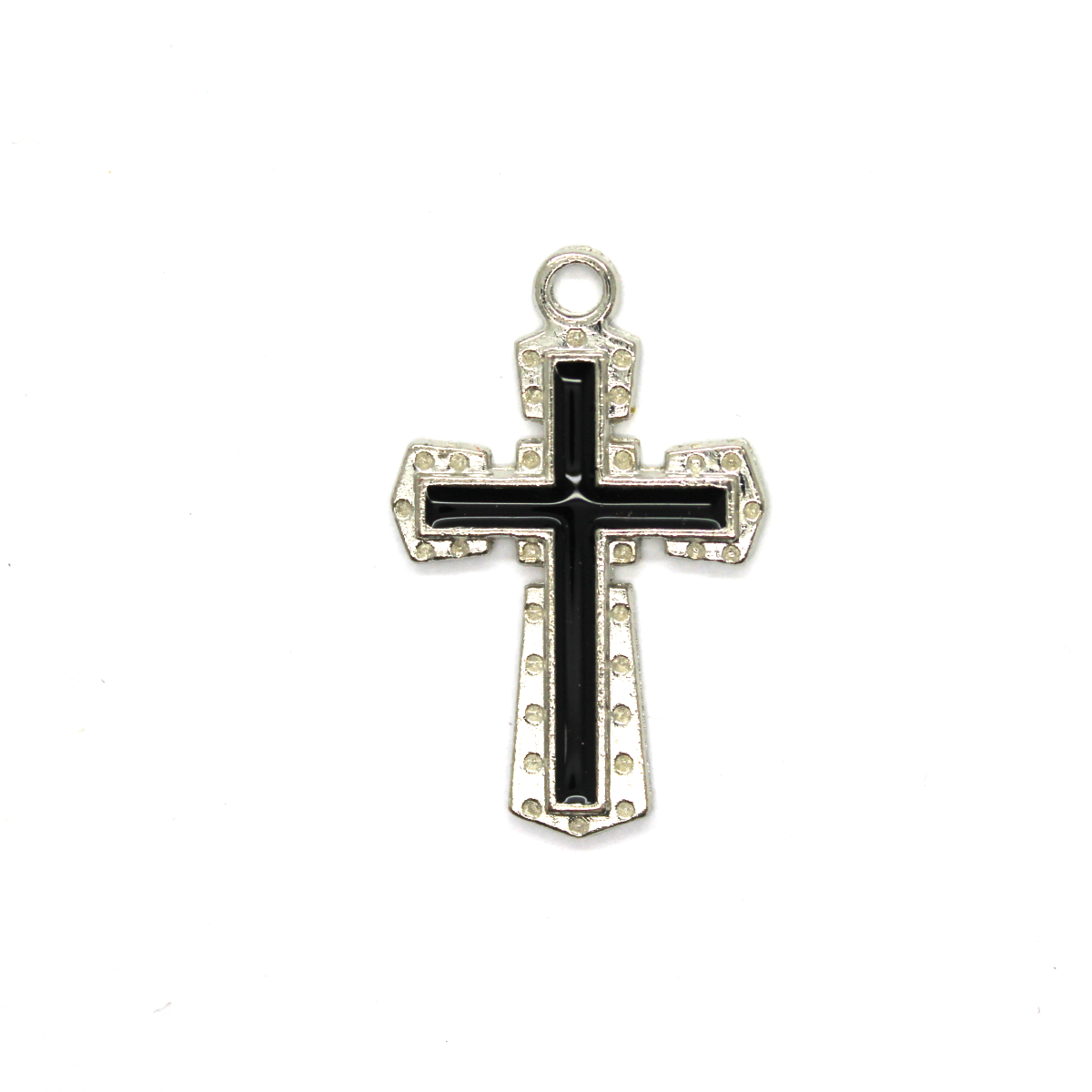 Pendant, Black Cross, Black & Silver, Alloy, 31mm X 20mm, Sold Per pkg of 4