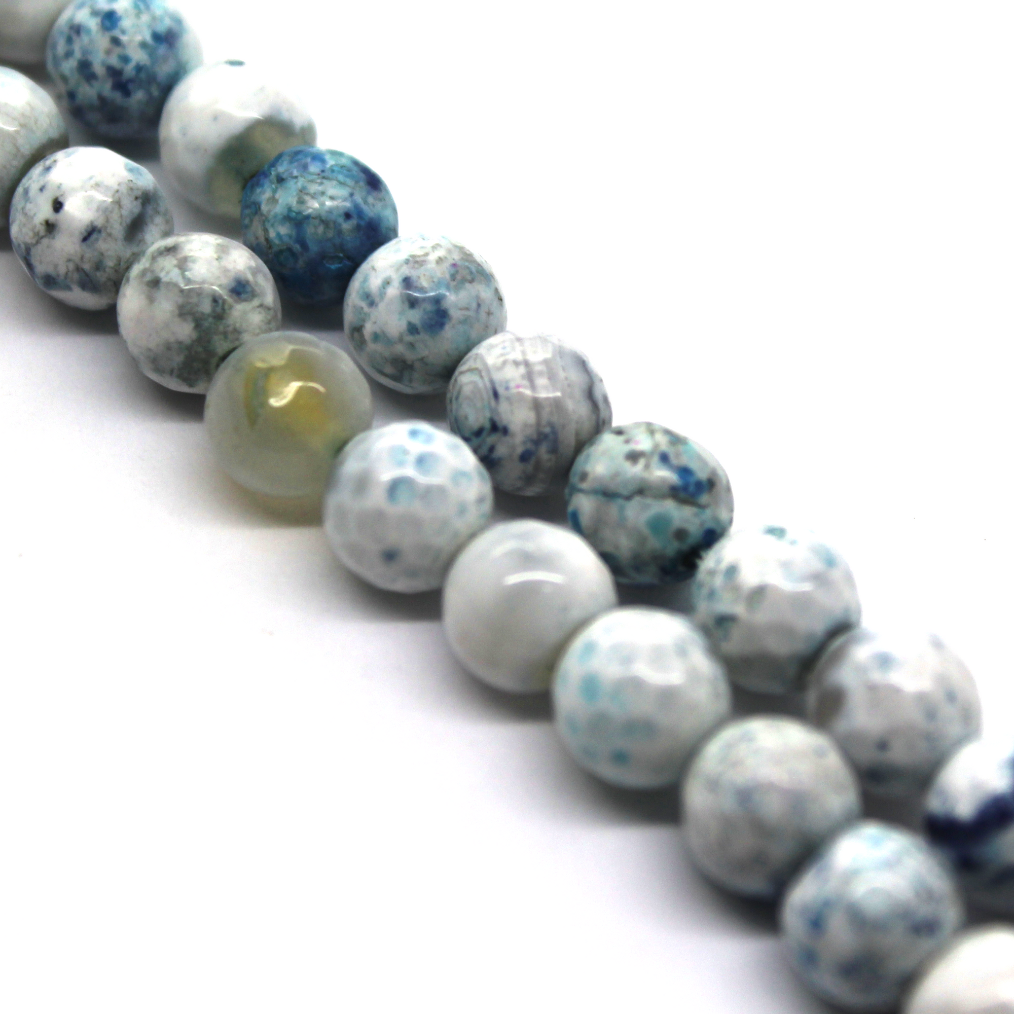 Aqua Blue & White Agate Faceted, Semi-Precious Stone, 8mm, 46 pcs per strand - Butterfly Beads