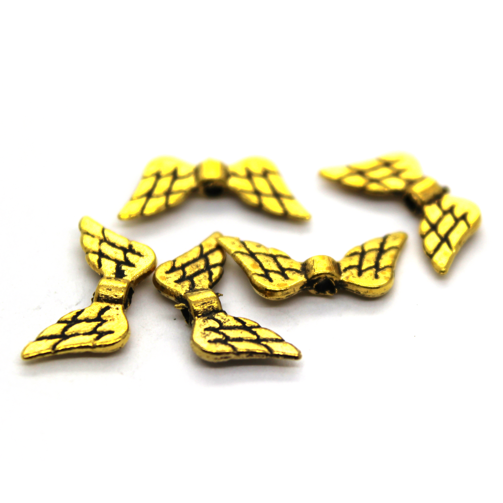 Spacers, Wing Lined Spacer, Alloy, Gold, 9mm X 18mm, Sold Per pkg of 12