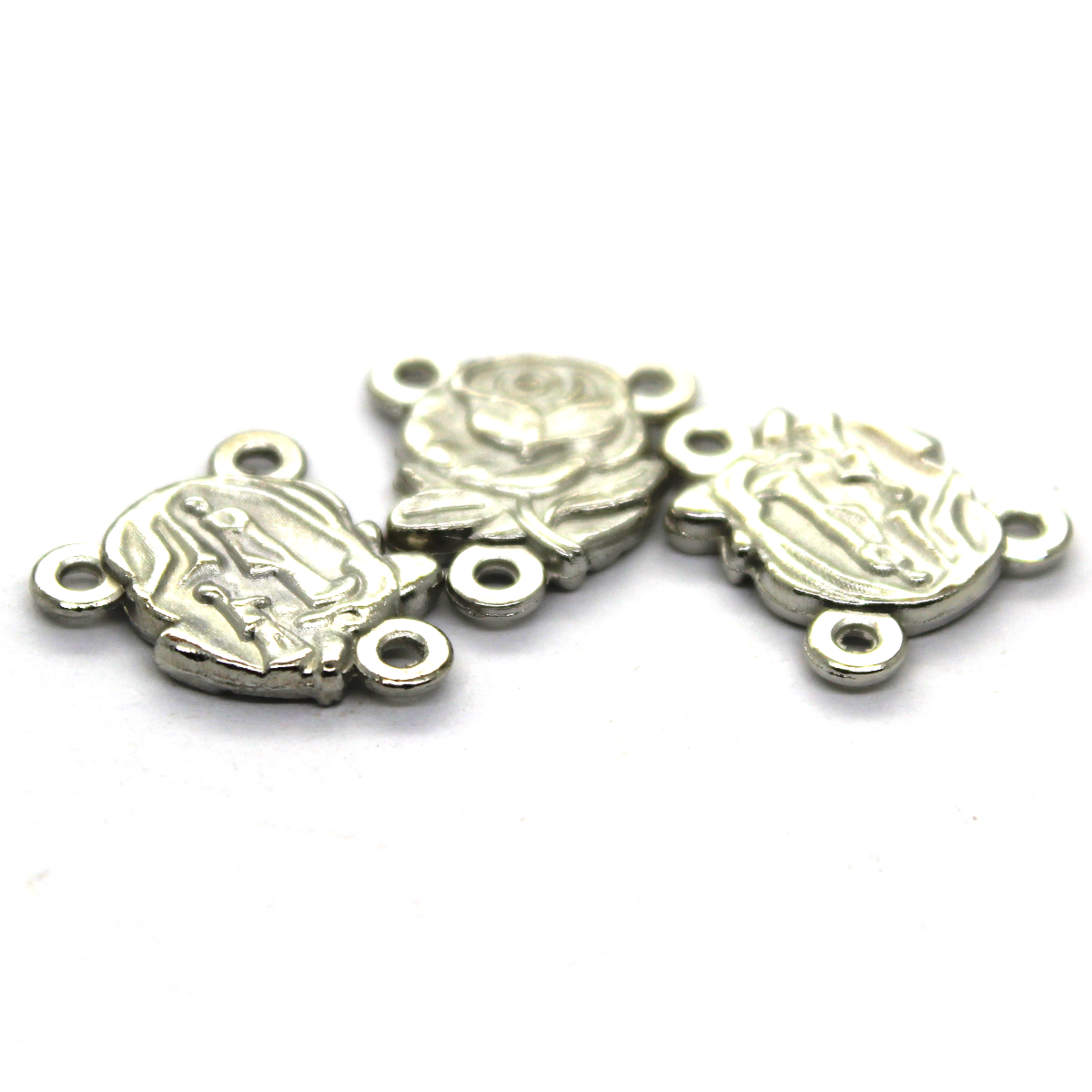 Charms, Rose Centerpiece, Silver, Alloy, 16.5mm x 14mm, Sold Per pkg 5