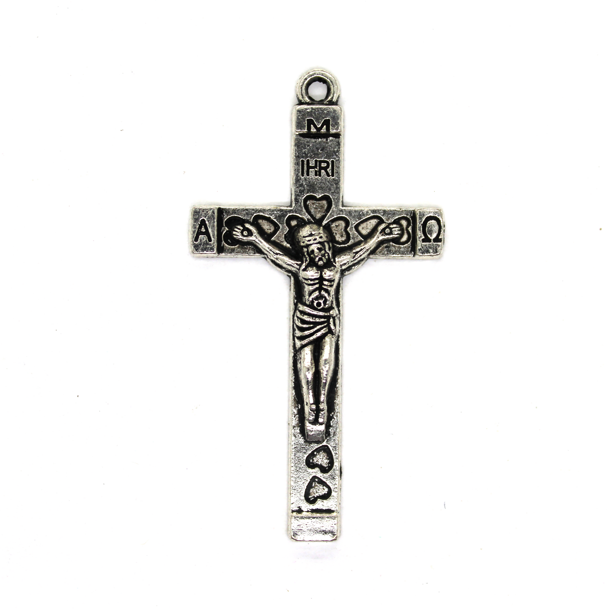 Pendant, Inri Crucifix, Silver, Alloy, 43mm X 23mm, Sold Per pkg of 4