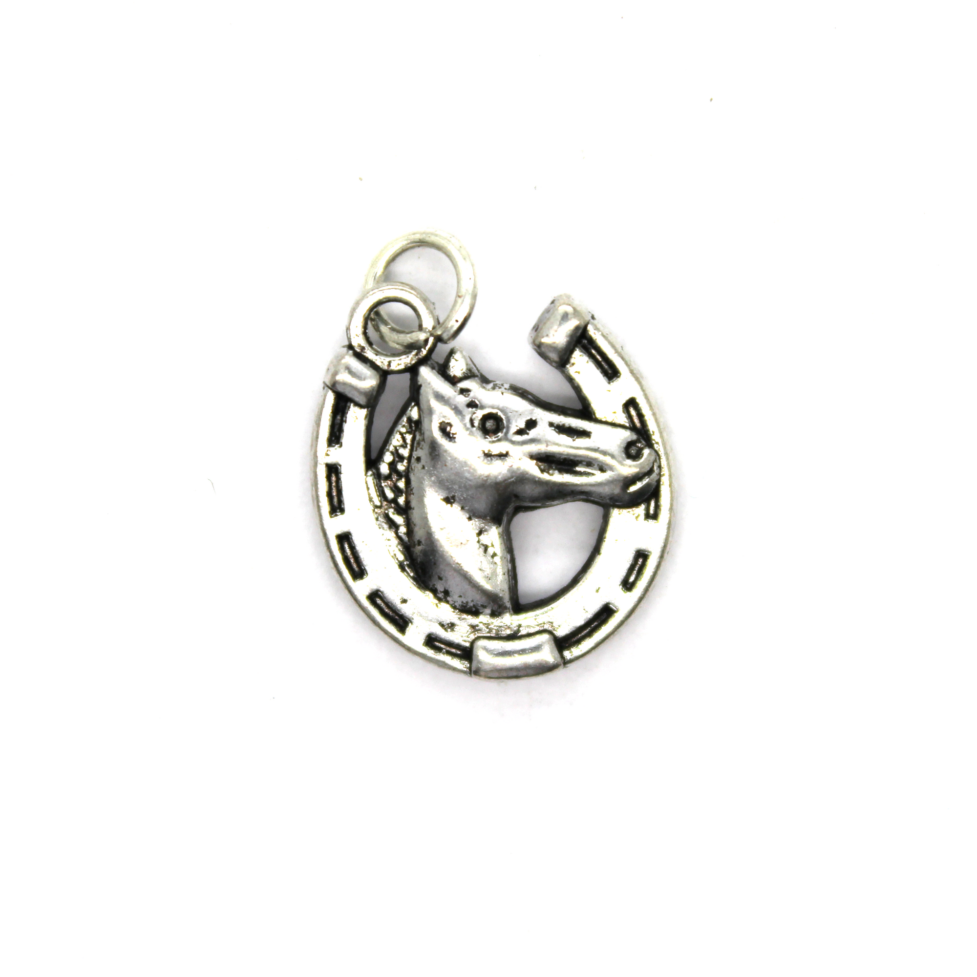 Charms, Horseshoe & Horse, Silver, Alloy, 16mm X 17mm, Sold Per pkg of 3