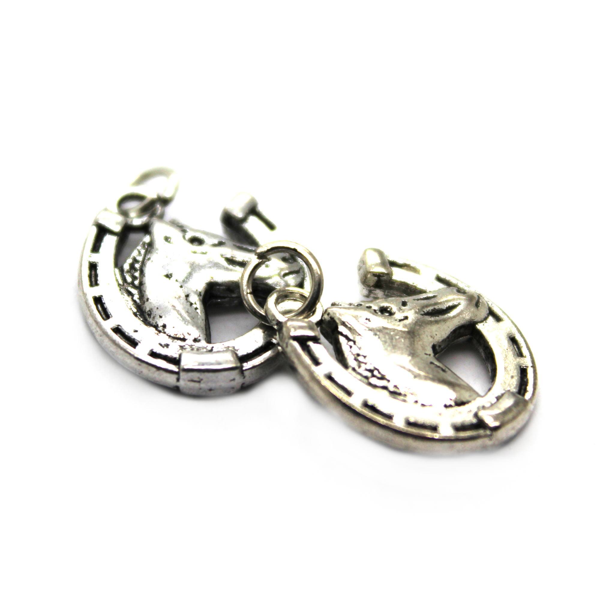 Charms, Horseshoe & Horse, Silver, Alloy, 16mm X 17mm, Sold Per pkg of 3