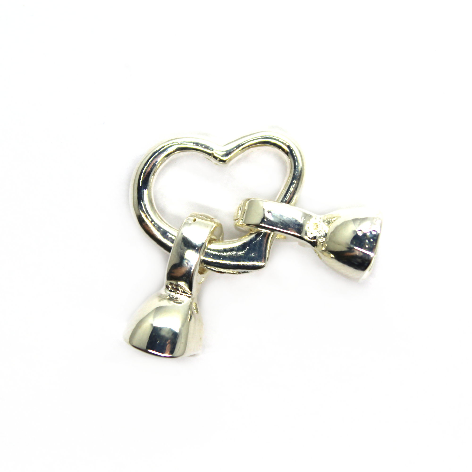 Clasp, Heart Connector, Alloy, Bright Silver, 32mm x 14.5mm  Sold Per pkg of 1 set