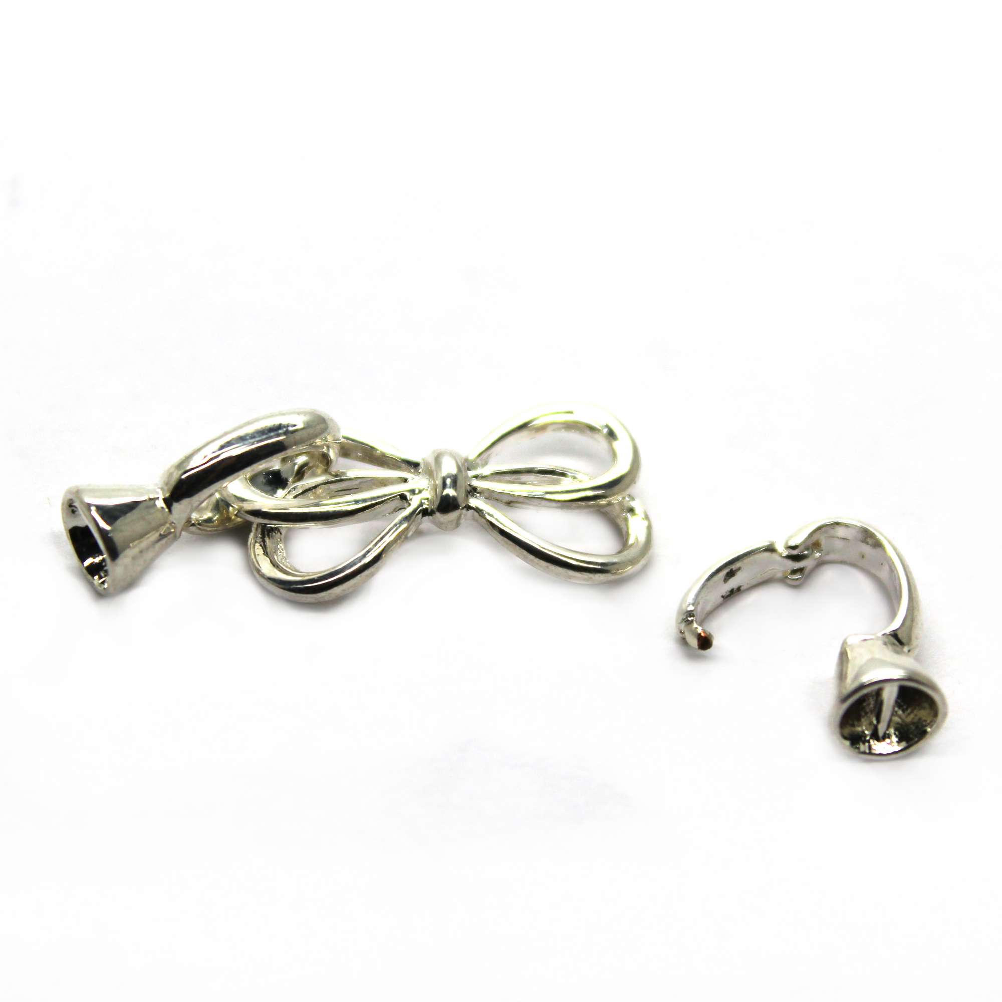 Clasp, Bow Connector, Alloy, Bright Silver, 46mm x 12mm x 7mm, Sold Per pkg of 1 set