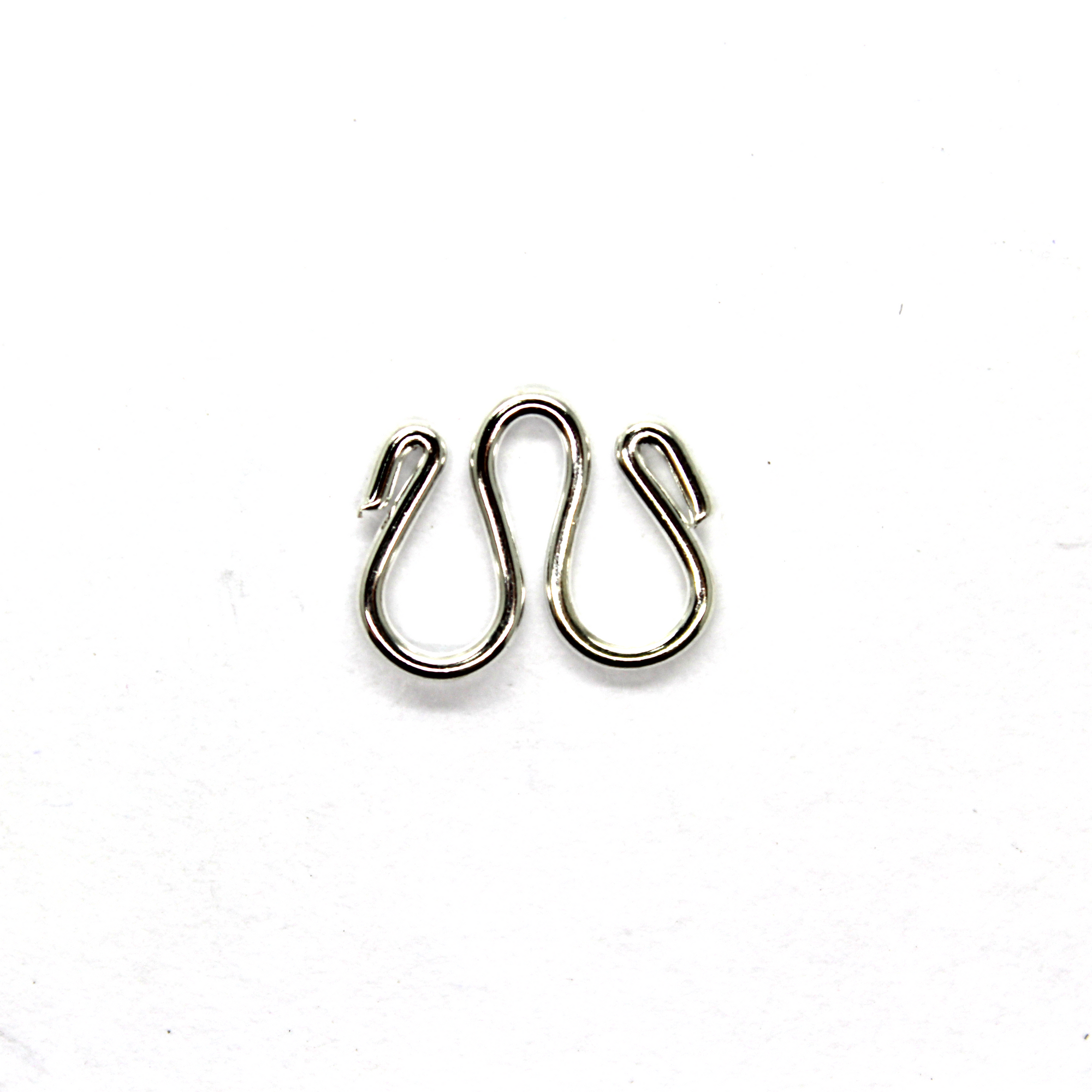 Clasp, Double S Hooks, Alloy, Silver, 13mm x 9mm, hole  Sold Per pkg of 10